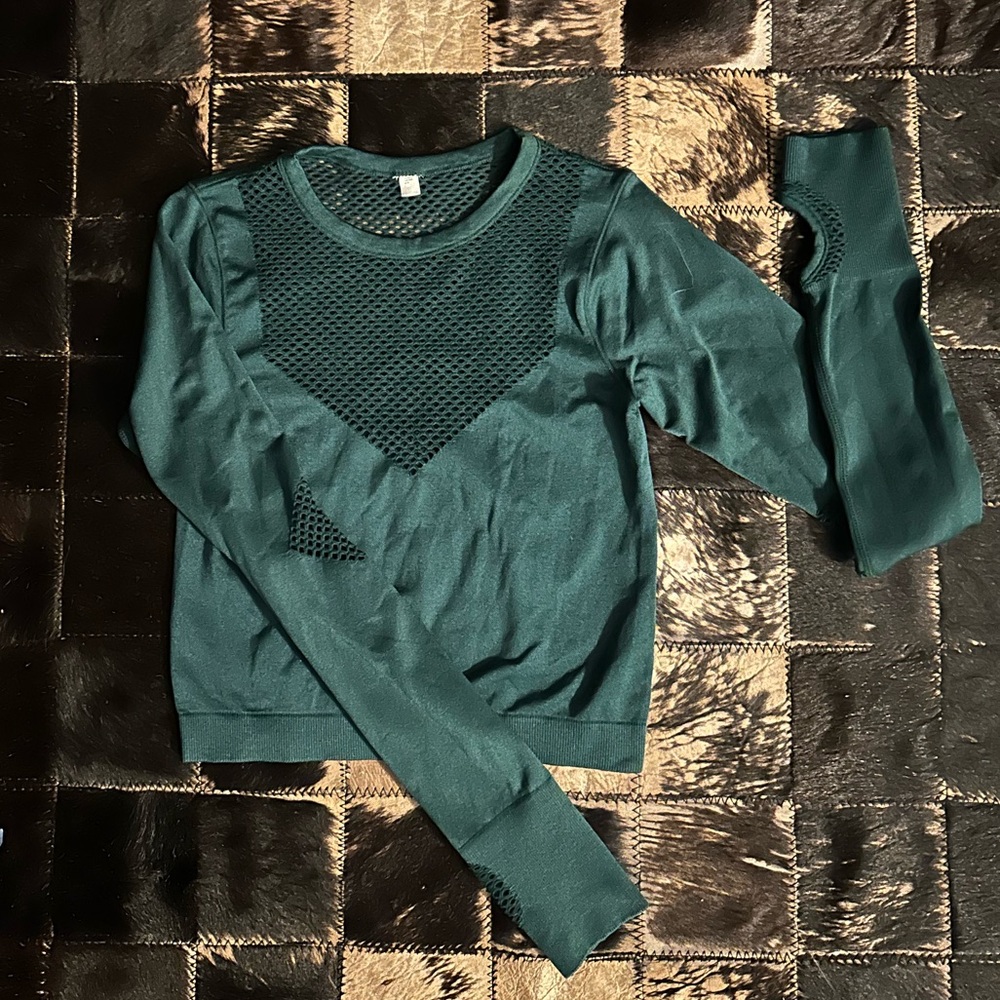 Joy Lab forest green mesh workout top